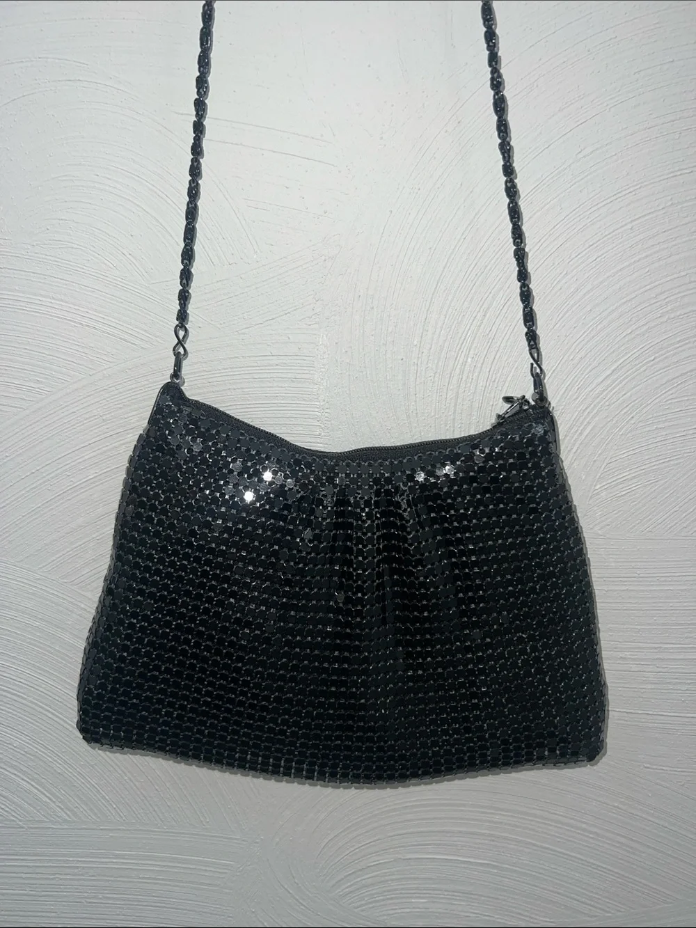 Vintage Black Metal Mesh Chain Strap Evening Bag